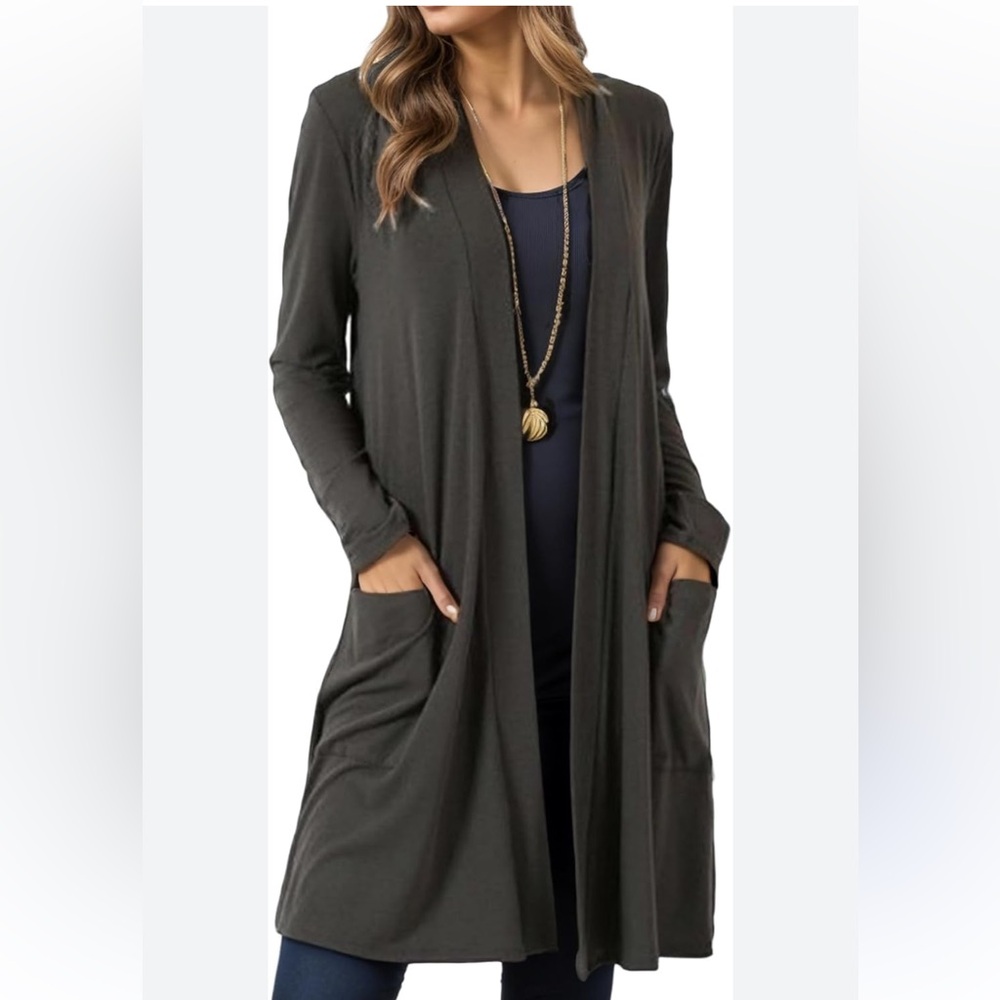 Women's Long Cardigan Sweater - Dark Gray